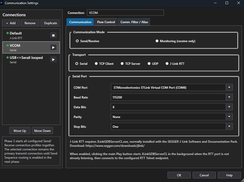 Serial Flux COM port connection screenshot