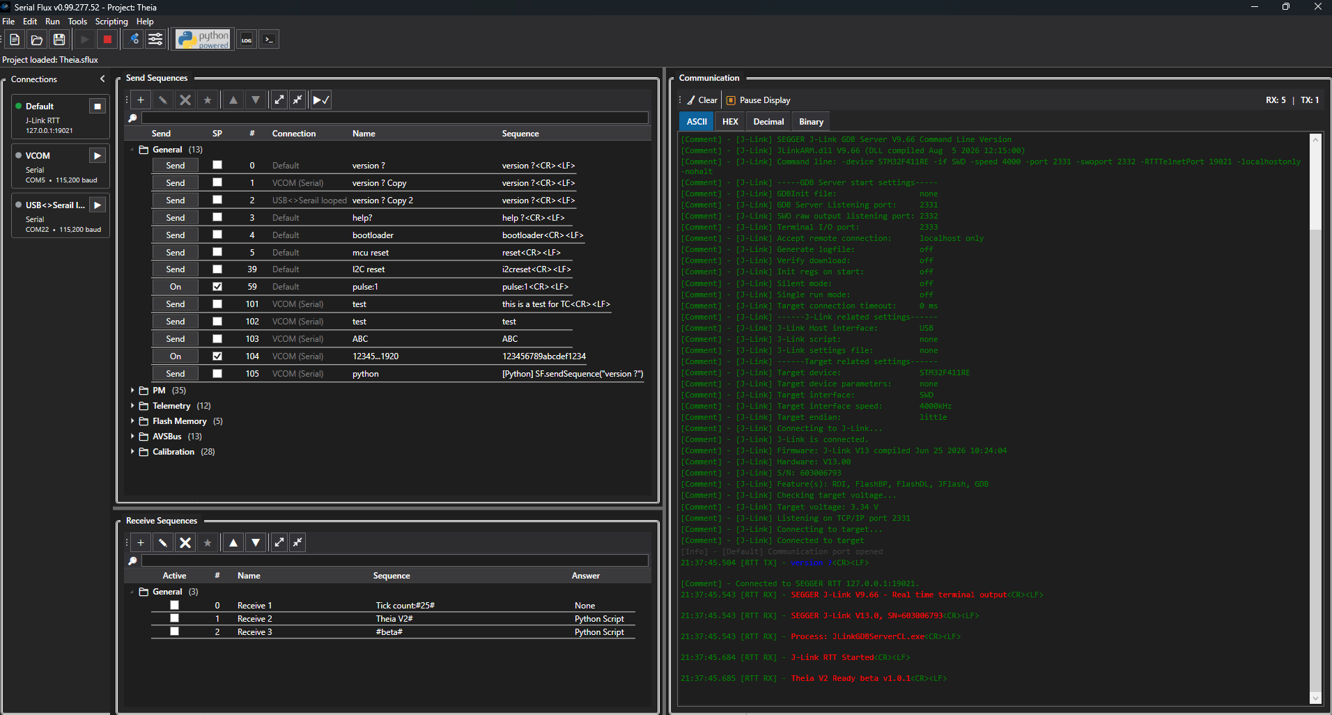 Serial Flux RTT connection screenshot