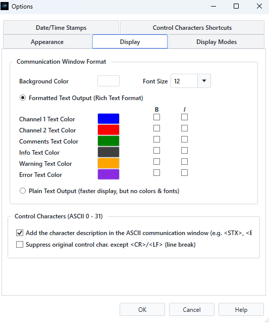 Serial Flux text color settings screenshot