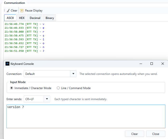 Serial Flux keyboard console send-as-you-type screenshot